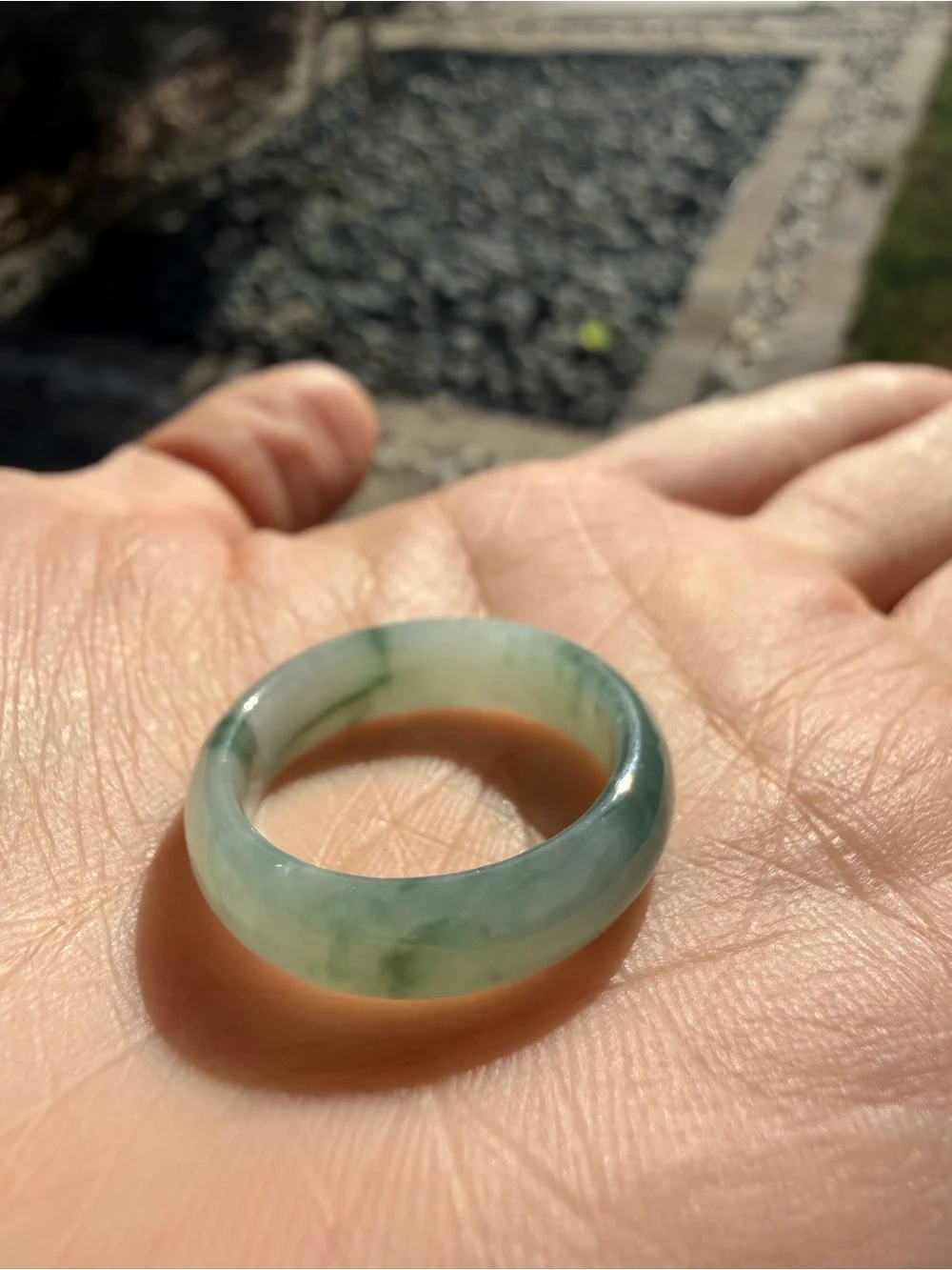 Natural Type A Burmese Icy Jadeite Solid Band Ring with Floating Green Flowers